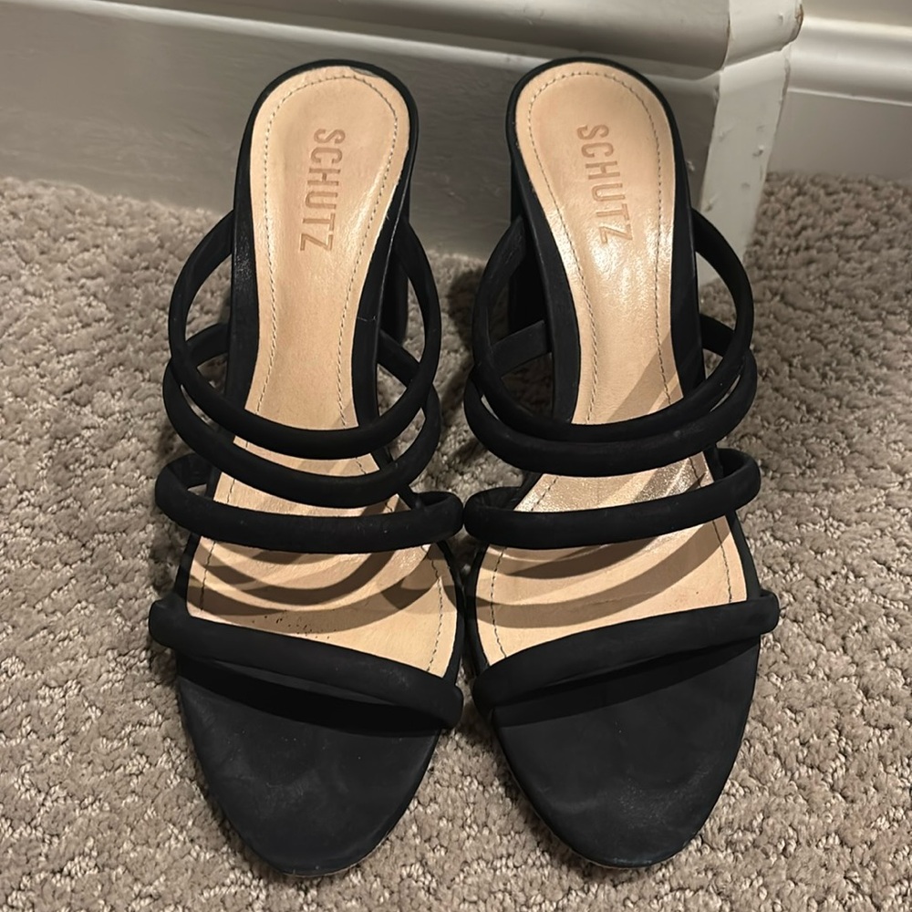 Schutz black strappy heels